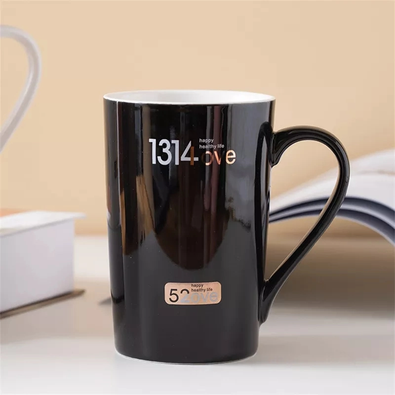 Milk Coffee Cup Household Mug with Lid Spoon Large Capacity Tea Cup Ceramic Couple Cup Household Mug