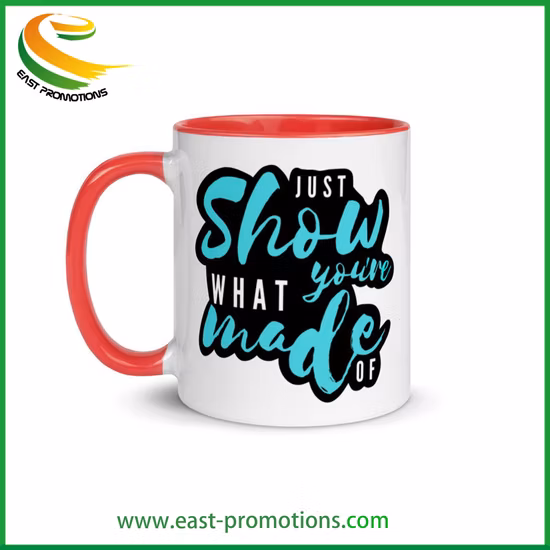 Canecas de café personalizadas em branco para sublimação de 11 onças com cor interna e alça